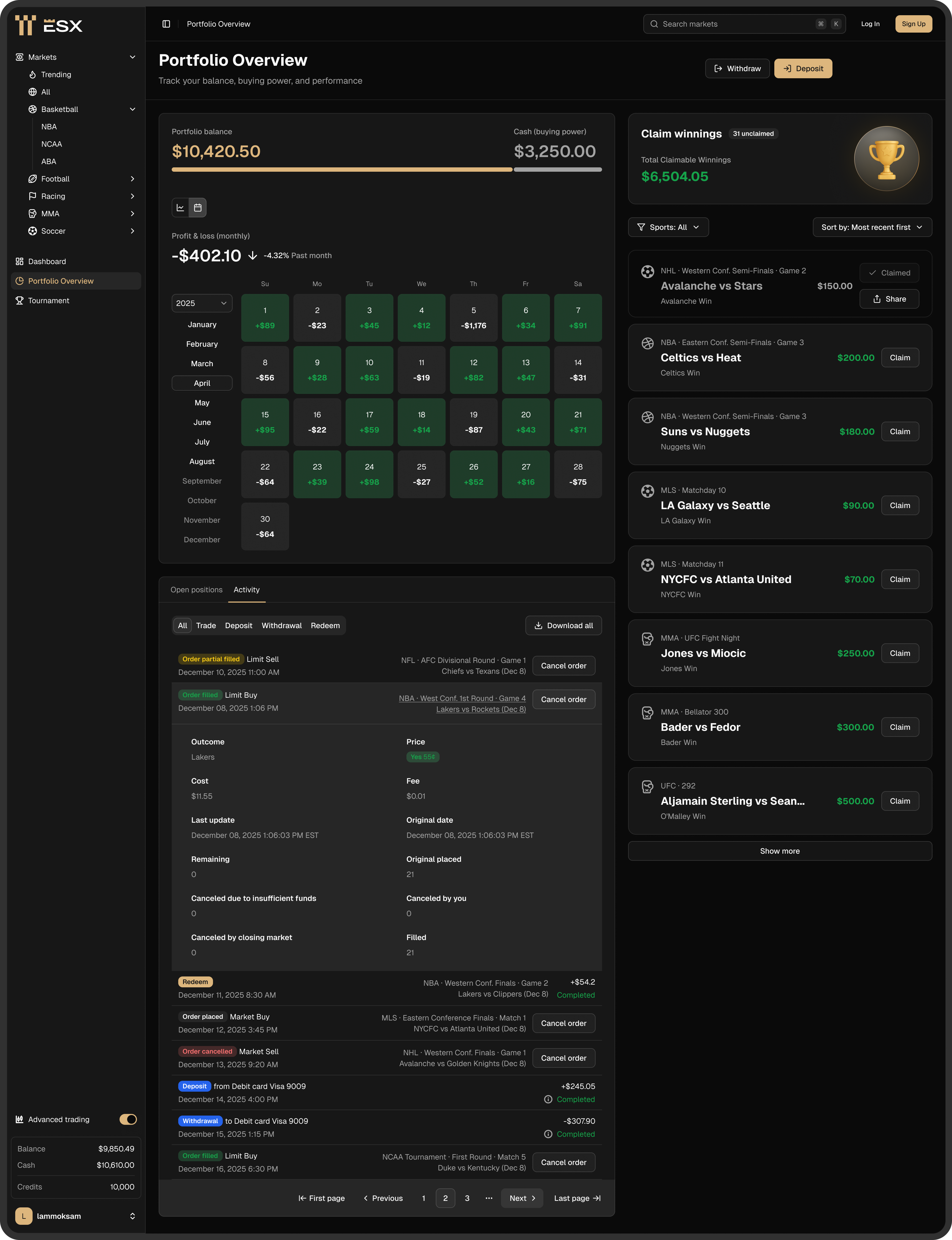 ESX — Sports Prediction Market Platform — design