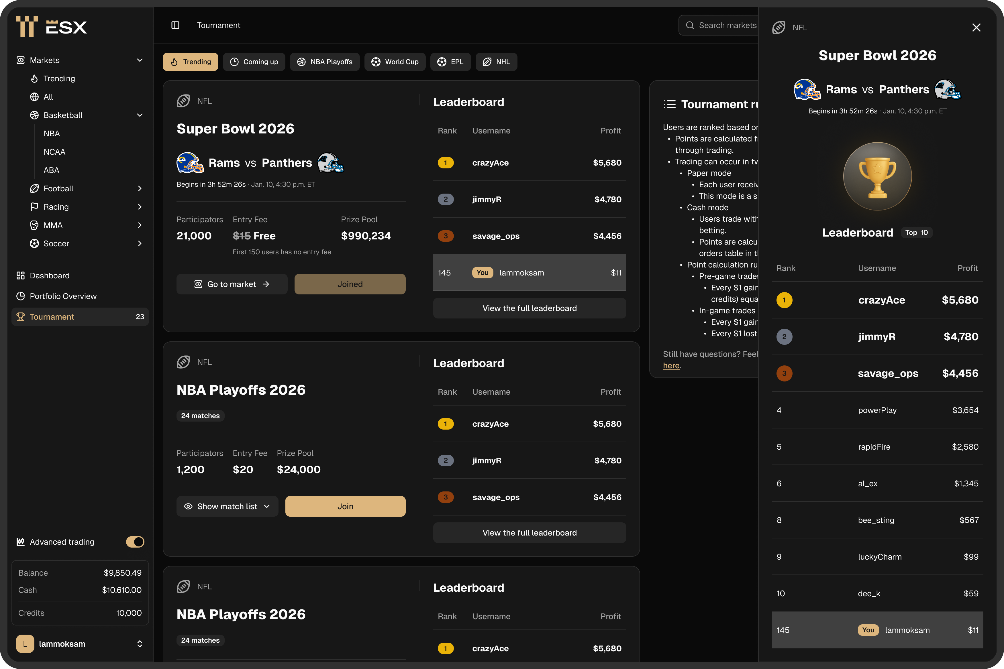 ESX — Sports Prediction Market Platform — design